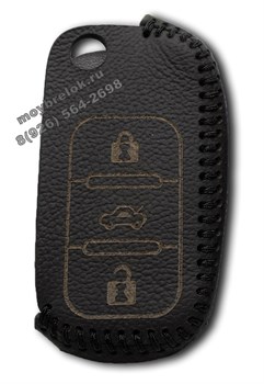 Чехол на выкидной ключ Шкода кожаный (дорестайл), черный - фото 24398
