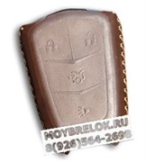 Чехол для смарт ключа Кадиллак (4 кноп) мягкая натуральная кожа, коричневый