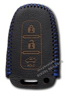 Чехол для смарт ключа Киа Sportage, кожаный 3 кнопки, синий