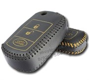 Чехол на выкидной ключ Лэнд Ровер кожаный 3 кнопки, черный