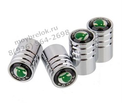 Колпачки на ниппель Шкода (зелен.фон, цилиндр) комплект 4шт CAP.skoda.Rnd.grn - фото 20482