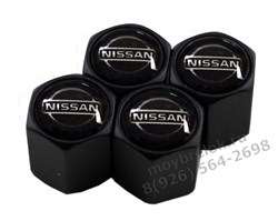 Колпачки на ниппель Ниссан (черн.фон, шестигр.-черн) комплект 4шт CAP.Nissan.HexB.bk - фото 20549