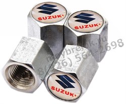 Колпачки на ниппель Сузуки (бел.фон, шестигр.-хром) комплект 4шт CAP.suzuki.Hex.wh - фото 21478