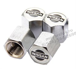 Колпачки на ниппель Ниссан (бел.фон, шестигр.-хром) комплект 4шт CAP.Nissan.Hex.wh - фото 21495