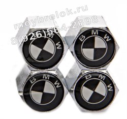 Колпачки на ниппель БМВ (черн.фон, шестигр.-хром) комплект 4шт CAP.BMW.Hex.bk - фото 21595