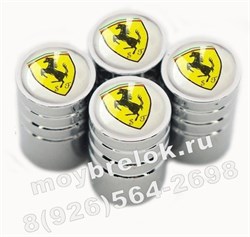 Колпачки на ниппель Феррари (бел.фон, цилиндр) комплект 4шт CAP.ferrari.Rnd.wh - фото 21634