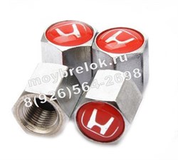 Колпачки на ниппель Хонда (красн.фон, шестигр.-хром) комплект 4шт CAP.Honda.Hex.rd - фото 21671