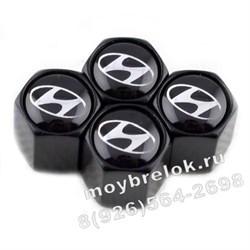 Колпачки на ниппель Хендэ (черн.фон, шестигр.-черн) комплект 4шт CAP.Hyundai.HexB.bk - фото 21678