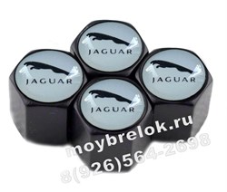 Колпачки на ниппель Ягуар (бел.фон, шестигр.-черн) комплект 4шт CAP.jaguar.HexB.wh - фото 21692