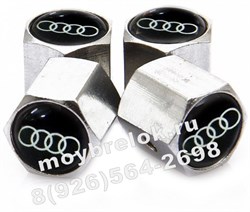 Колпачки на ниппель Ауди (черн.фон, шестигр.-хром) комплект 4шт CAP.Audi.Hex.bk - фото 21791