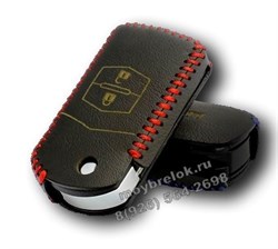 Чехол на выкидной ключ Мазда кожаный 2 кнопки, черный CAS.K2.Mazda.2k-drp.bk - фото 24744