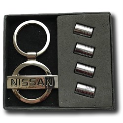 Подарочный набор Ниссан брелок и комплект ниппелей на диск set.nissan.k+cap - фото 25525