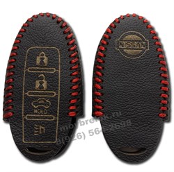 Чехол для смарт ключа Ниссан кожаный 4 кнопки, красный CAS.K2.Nissan.4k.red - фото 25550