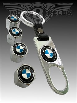 Колпачки на ниппель БМВ (син.фон, шестигр.-хром) комплект 4шт CAP.BMW.Hex.bu - фото 27547