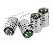 Колпачки на ниппель Шкода (зелен.фон, цилиндр) комплект 4шт CAP.skoda.Rnd.grn