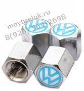 Колпачки на ниппель Фольксваген (син.фон, шестигр.-хром) комплект 4шт CAP.vw.Hex.bu