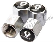 Колпачки на ниппель Рено (черн.фон, шестигр.-хром) комплект 4шт CAP.Renault.Hex.bk