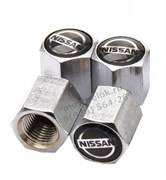 Колпачки на ниппель Ниссан (черн.фон, шестигр.-хром) комплект 4шт CAP.Nissan.Hex.bk