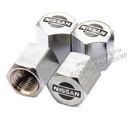 Колпачки на ниппель Ниссан (бел.фон, шестигр.-хром) комплект 4шт CAP.Nissan.Hex.wh
