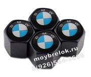 Колпачки на ниппель БМВ (син.фон, шестигр.-черн) комплект 4шт CAP.BMW.HexB.bu