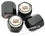 Колпачки на ниппель Кадиллак (бел.фон, шестигр.-черн) комплект 4шт CAP.cadillac.HexB.wh