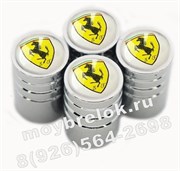Колпачки на ниппель Феррари (бел.фон, цилиндр) комплект 4шт CAP.ferrari.Rnd.wh