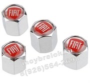 Колпачки на ниппель Фиат (красн.фон, шестигр.-хром) комплект 4шт CAP.fiat.Hex.rd