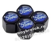 Колпачки на ниппель Форд (син.фон, шестигр.-черн) комплект 4шт CAP.ford.HexB.bu