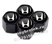 Колпачки на ниппель Хонда (черн.фон, шестигр.-черн) комплект 4шт CAP.Honda.HexB.bk