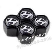 Колпачки на ниппель Хендэ (черн.фон, шестигр.-черн) комплект 4шт CAP.Hyundai.HexB.bk