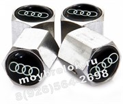 Колпачки на ниппель Ауди (черн.фон, шестигр.-хром) комплект 4шт CAP.Audi.Hex.bk