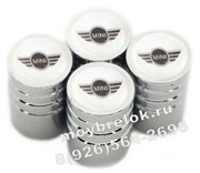 Колпачки на ниппель Мини Купер (бел.фон, цилиндр) комплект 4шт CAP.mini.Rnd.wh