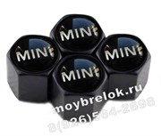 Колпачки на ниппель Мини Купер (черн.фон, шестигр.-черн) комплект 4шт CAP.Mini.HexB.bk