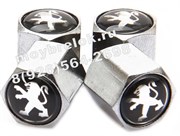 Колпачки на ниппель Пежо (черн.фон, шестигр.-хром) комплект 4шт CAP.peugeot.Hex.bk