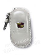 Ключница Кадиллак белая, овальная на молнии CAS.IN.cadillac.wh.rnd