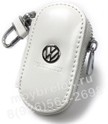 Ключница Фольксваген белая, овальная на молнии CAS.IN.vw.wh.rnd