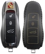 Чехол для смарт ключа Порше кожаный (рестайл), черный CAS.K.Porsche.bk
