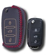 Чехол на выкидной ключ Фольксваген кожаный (дорестайл), красный CAS.K.VW.skoda.seat.mk6.red