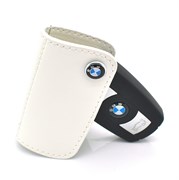 Кожаный поворотный чехол БМВ (ключ дорестайл 2 ушка) CAS.scrw.bmw.sm.wh